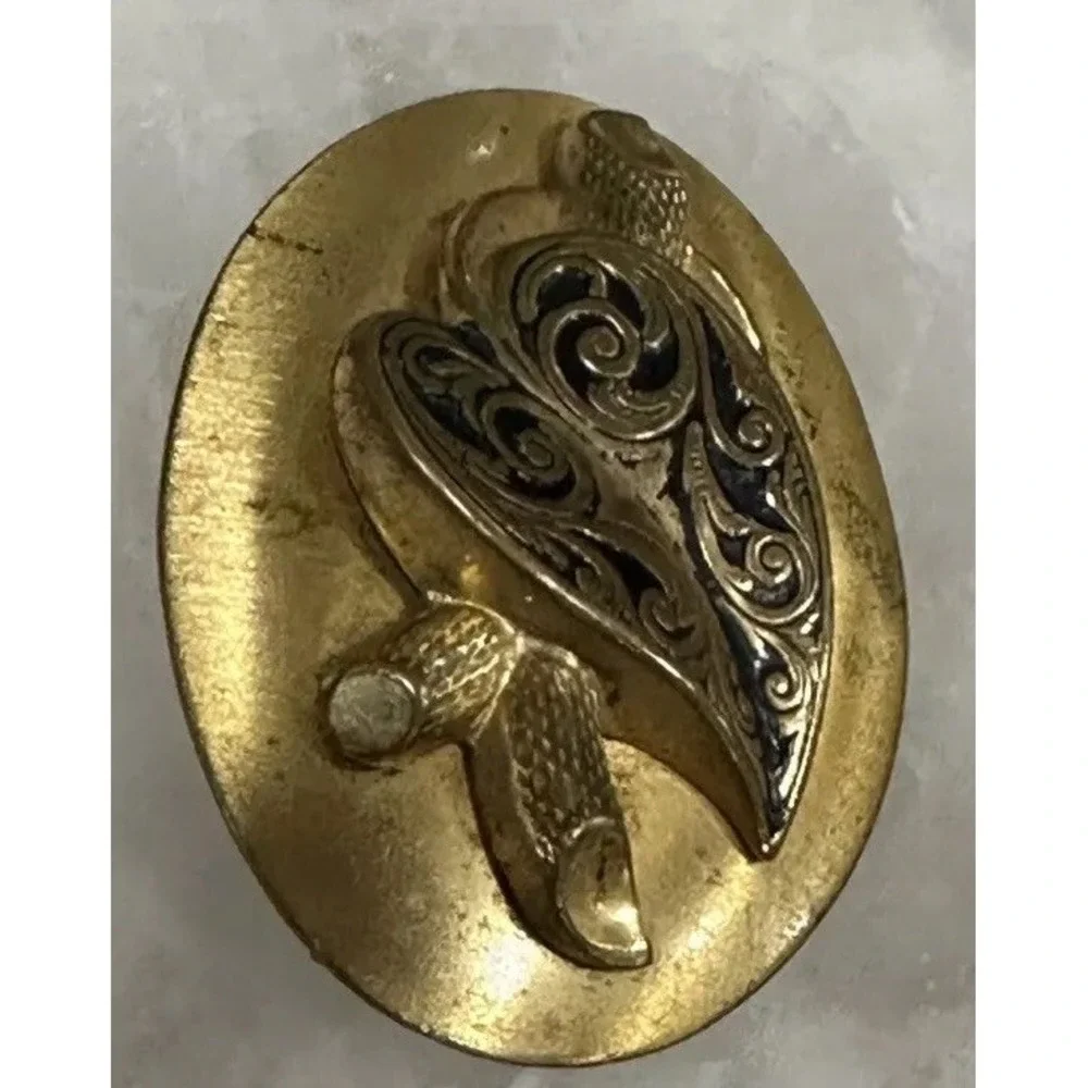 Vintage Victorian Revival Heart Brooch Gold Tone Dimensional